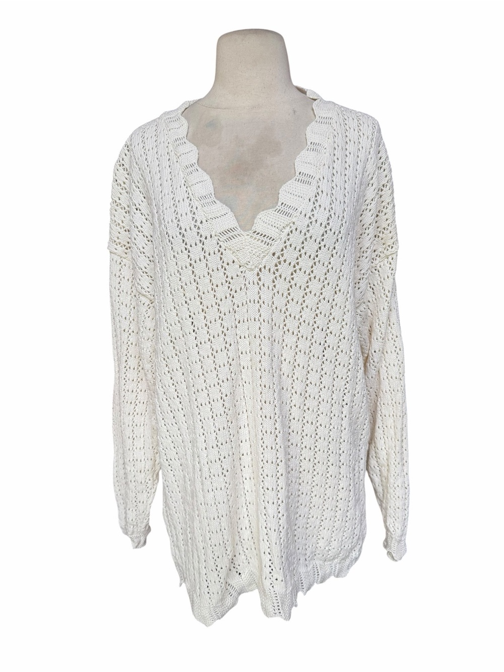 Late 80s/Early 90s Blue Morgan 100% Cotton Ivory Open Work Pointelle Crochet Kn